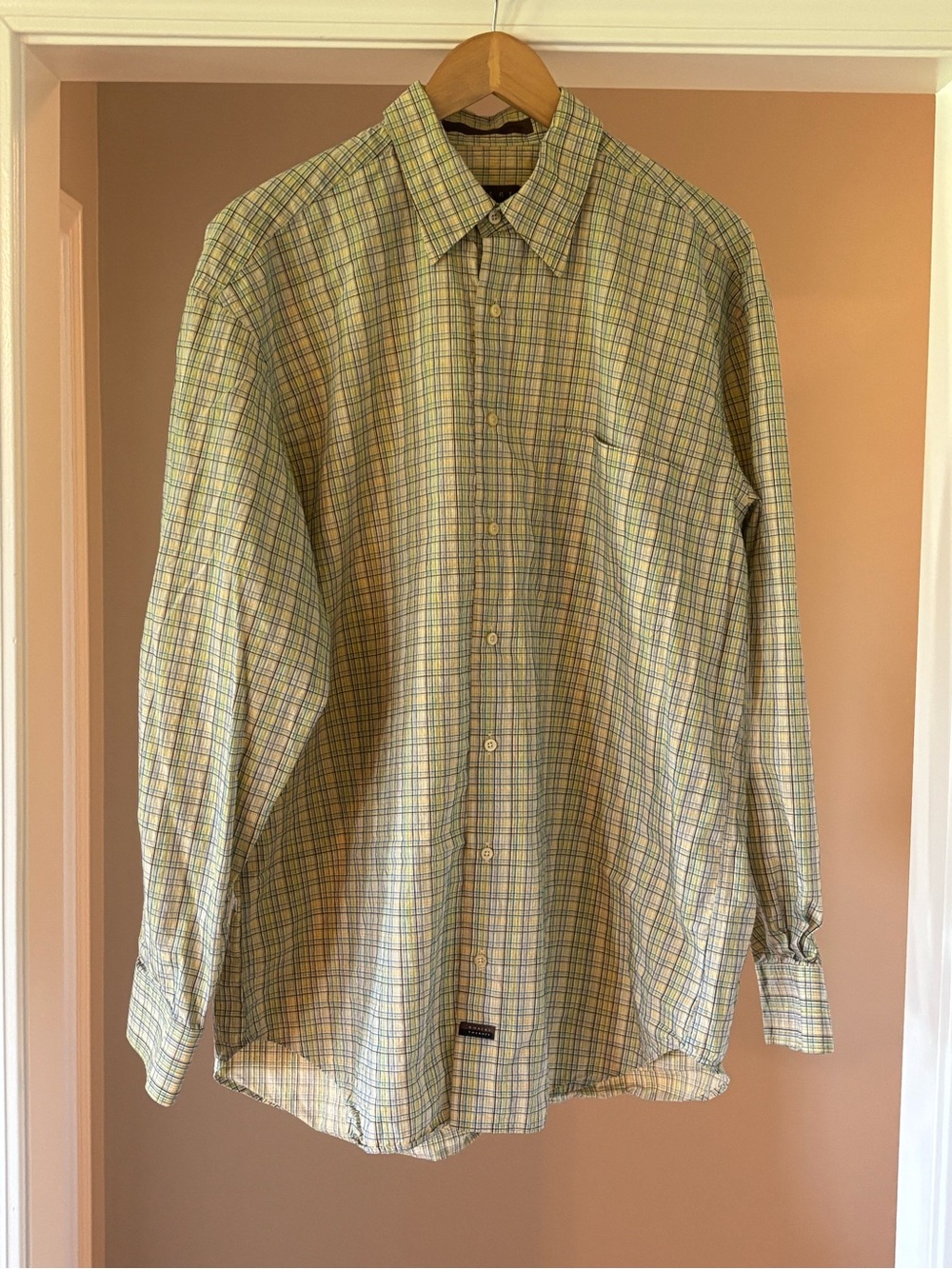 Robert Talbott Light Yellow and Green Plaid Button-Down Shirt